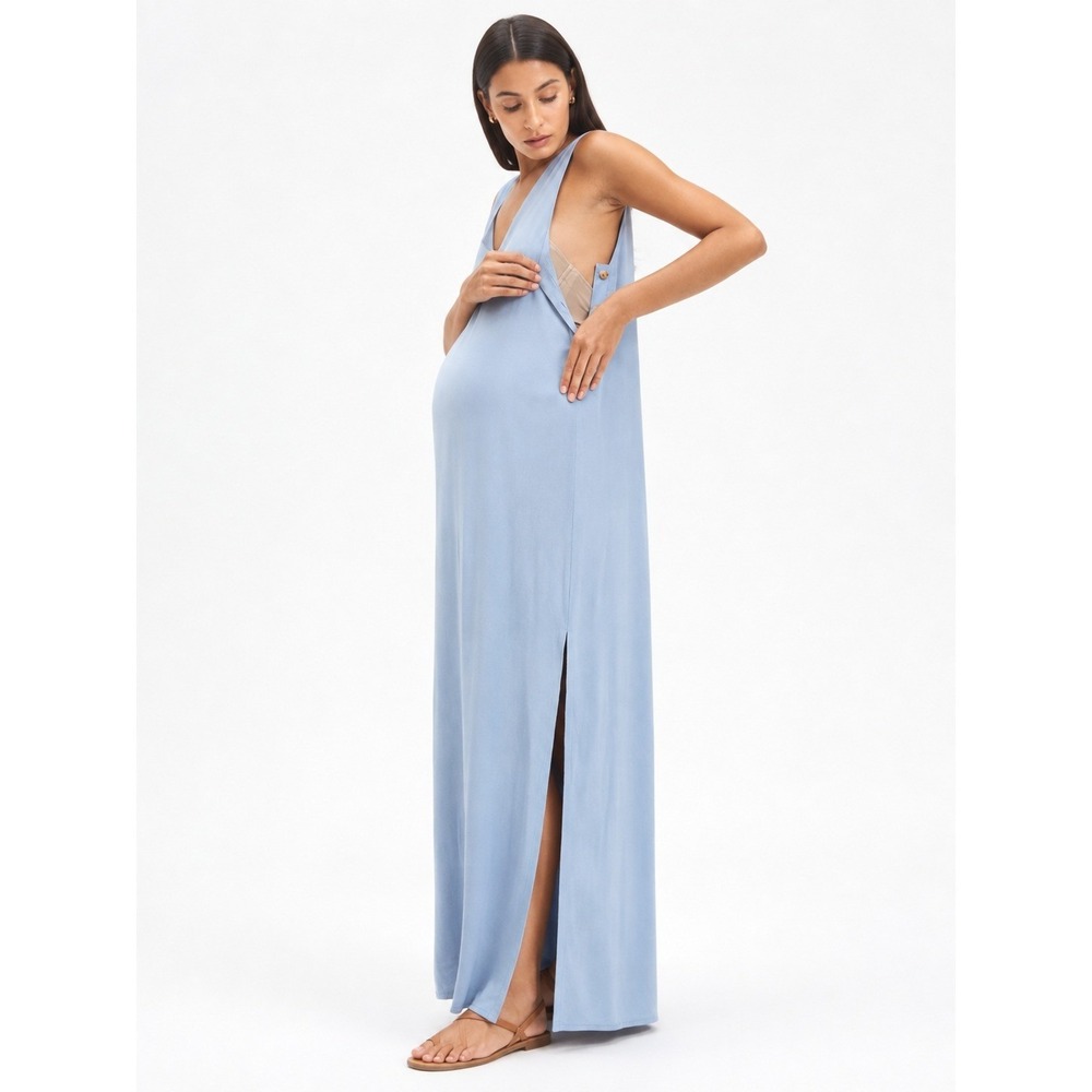 Legoe Heritage Blue Camille Maxi Dress Maternity Nursing Friendly Size 4 XXL